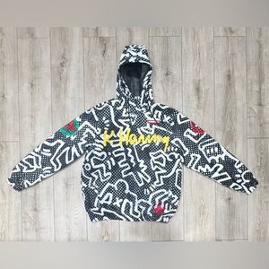 MEMBERS ONLY KEITH HARING Jacket Men LARGE Black White Artwork Crowd Surfing EUC